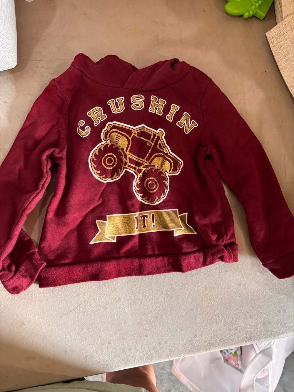 Kidgets Maroon 'Crushin It' Monster Truck Toddler Hoodie - Size 2T